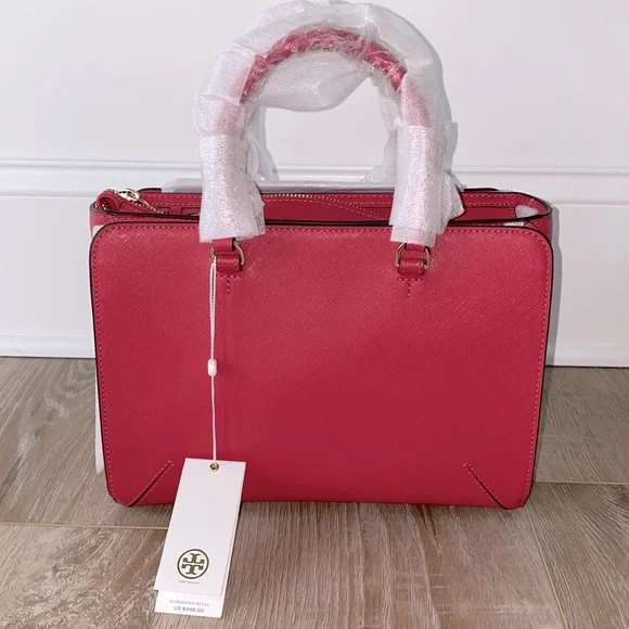 NWT Tory Burch Robinson Small Zip Tote Dark Peony - Picture 3 of 12